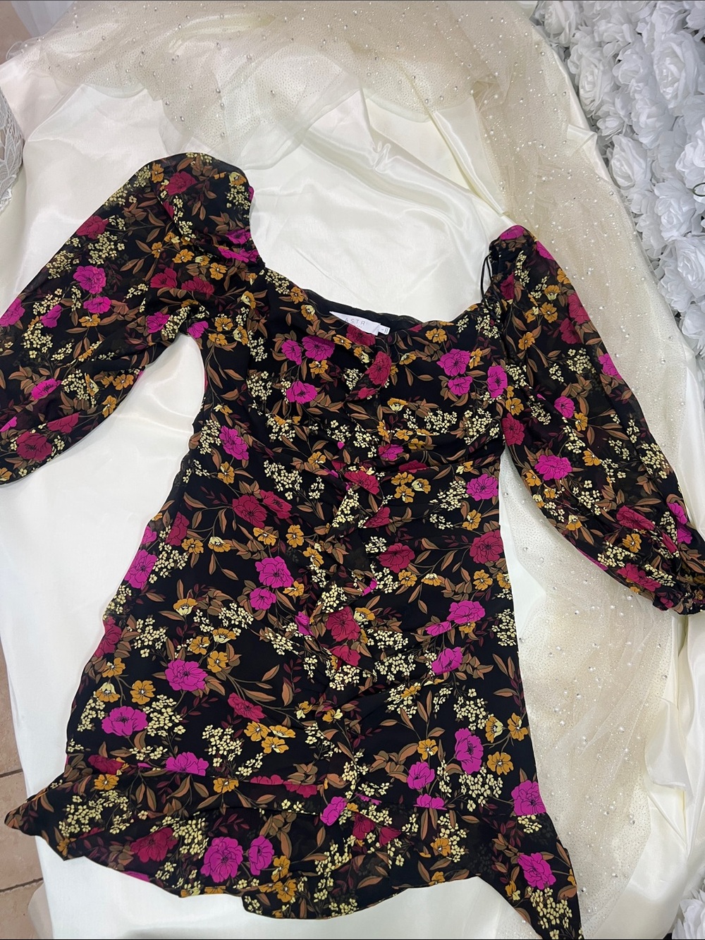 Astr Black Mini Dress with Pink & Mustard Floral Print - Picture 11 of 11